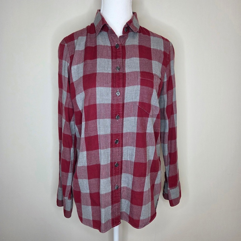 J.Crew The Perfect Shirt Red Grey Buffalo Check Flannel Button Down Size S
